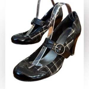 Dexter Y2K blk & gray plaid & patent Mary Jane heels SZ 10 office siren preppy